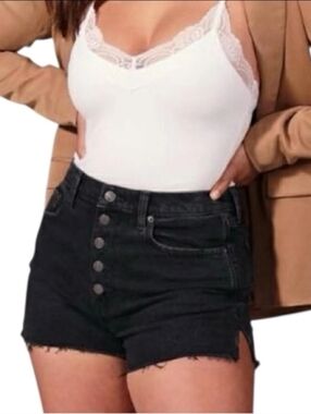 Abercrombie & Fitch High Rise Mom Short 32/14 Curve Love Black Button Fly Shorts